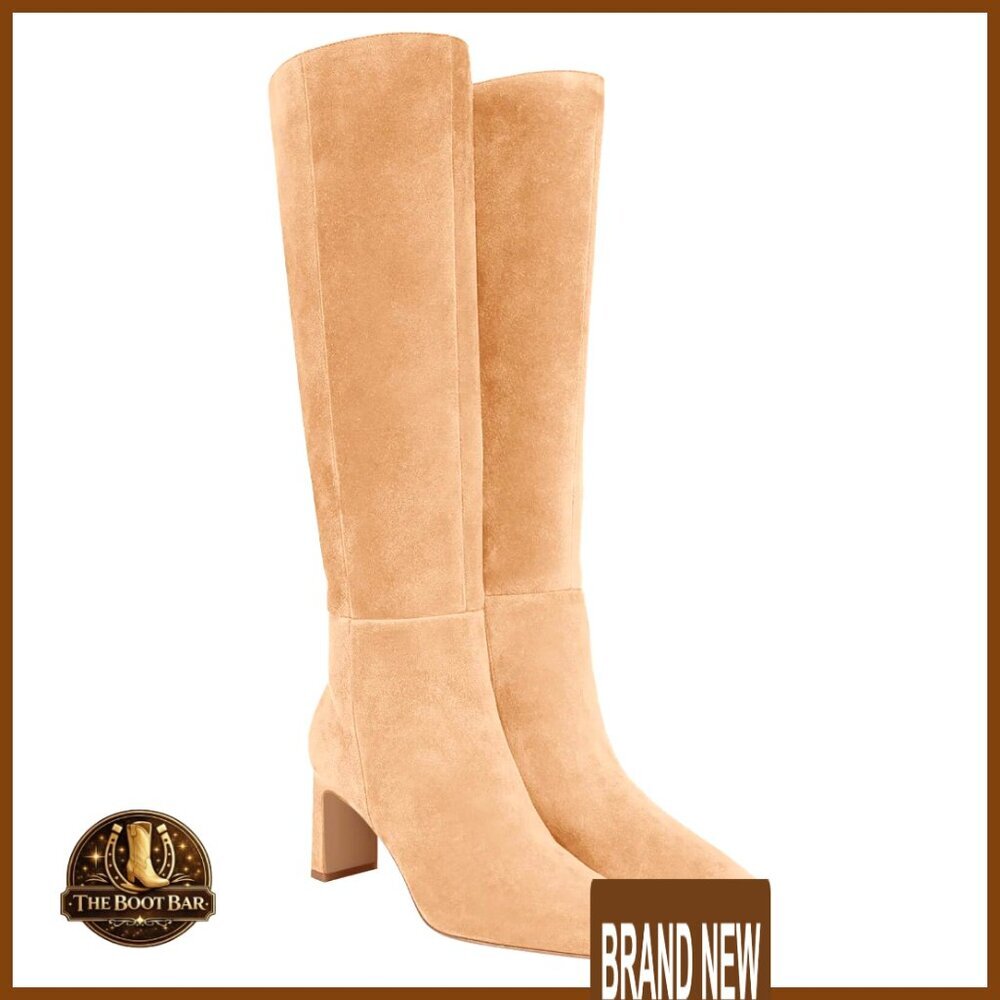 Knee High Boots Chunky Heel Square Toe Side Zipper Fall Dress Shoes Women